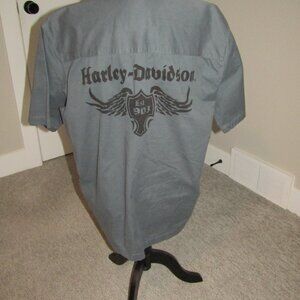 Harley Davidson Shirt Men's XL Gray Harley Logo Motorcycle Skull Heavy Cotton